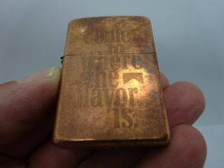 Vintage Zippo Copper Marlboro Come To Where The Flavor Is Copper Lighter F O3