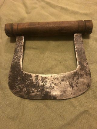 Vintage Wood Handle Food Chopper Forged Metal Very Sharp Blade