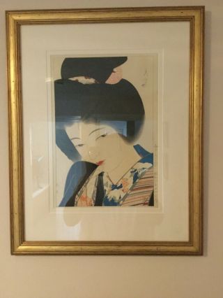 Japonese Wood Block Print By Yamakawa Shuho 1927 Early Work.  Sign.