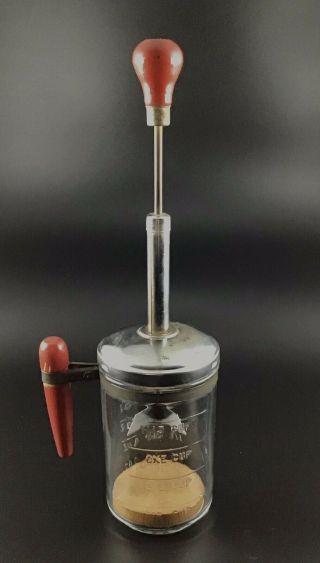 Vintage Hazel Atlas Glass Red Wood Knob Metal Kitchen Nut / Food Chopper