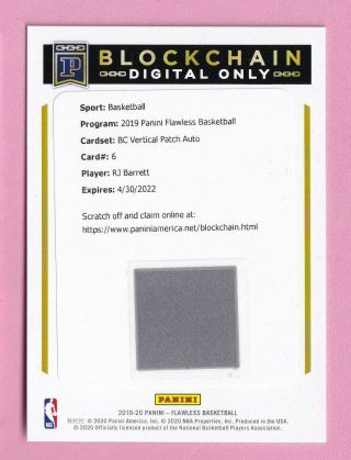 2019 Flawless Blockchain Digital Vertical Patch Auto Rj Barrett
