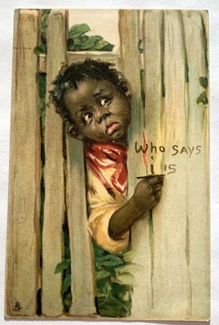 Vintage Raphael Tuck Valentine Postcard - Young Boy Looks Through Fence