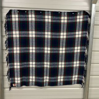 Vintage Troy Leisure Blanket 54x52 Red White Blue Tartan Plaid Throw Made In Usa