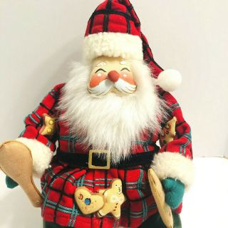 Vtg Collectible Christmas Baking Santa Claus Shelf Sitter Plush Red Velvet Bells