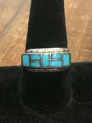 Vintage Sterling Silver Stamped Navajo Turquoise Inlay Men 