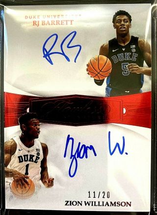 Zion Williamson Rj Barrett 2019 - 20 Flawless Rookie Rc Auto Autograph Duke /20
