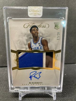 2019 - 20 Flawless Collegiate Rj Barrett Rpa 12/25 Rookie Patch On Card Auto Ssp