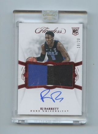 Rj Barrett 2019 - 20 Panini Flawless Collegiate Ruby Rookie Rc Patch Auto Rpa /20