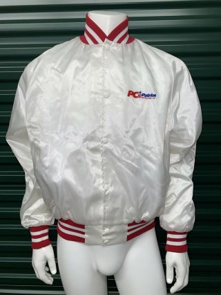 Vtg Westark Usa White & Red Satin Bomber Jacket Size Xl Pc Patriot Contractors