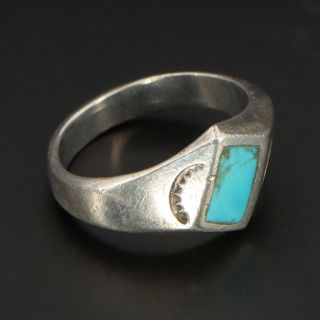 Vtg Sterling Silver - Navajo Stamped Turquoise Inlay Men 