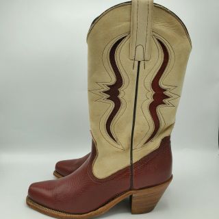 Vintage Benchcrafted Frye Cowgirl Boots 7.  5 B Usa White Red 7240 Western