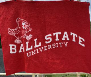 Vintage Biederlack Ball State University College Blanket Usa Red White Cardinals
